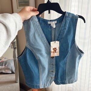 color block denim vest